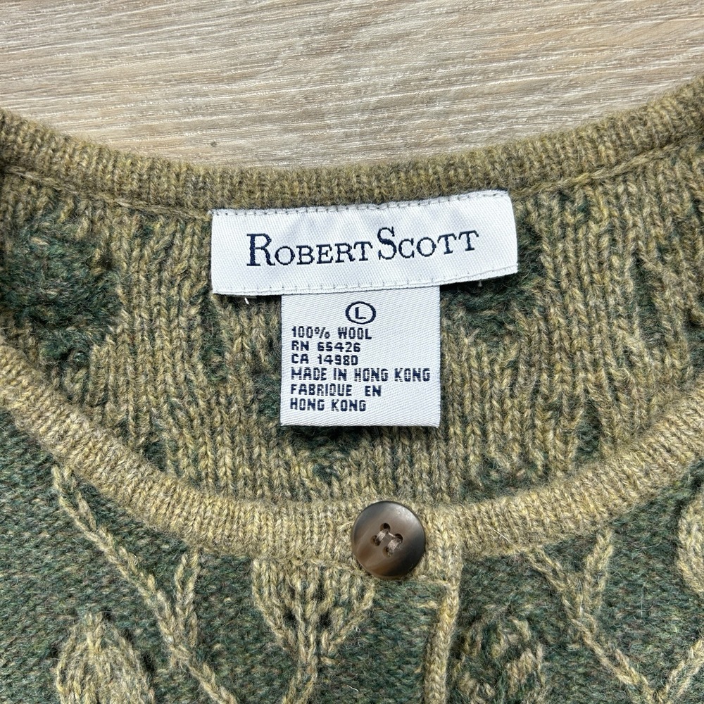 VTG NWOT Robert Scott Womens Large Pure Wool Green Cardigan Grannycore - Picture 4 of 9
